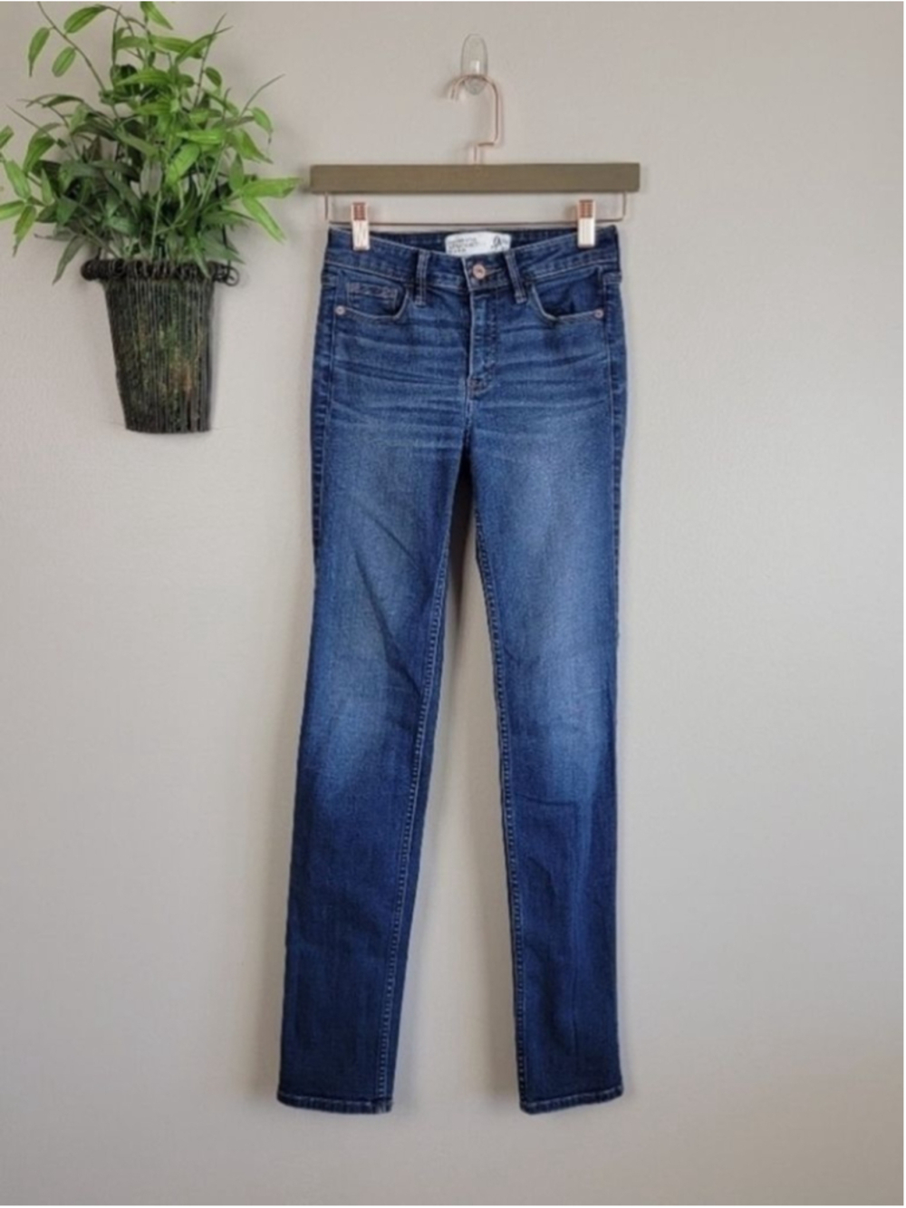 AF 0 Abercrombie & Fitch Straight Leg Slim Jeans Mid Rise Medium Wash Stretch 25